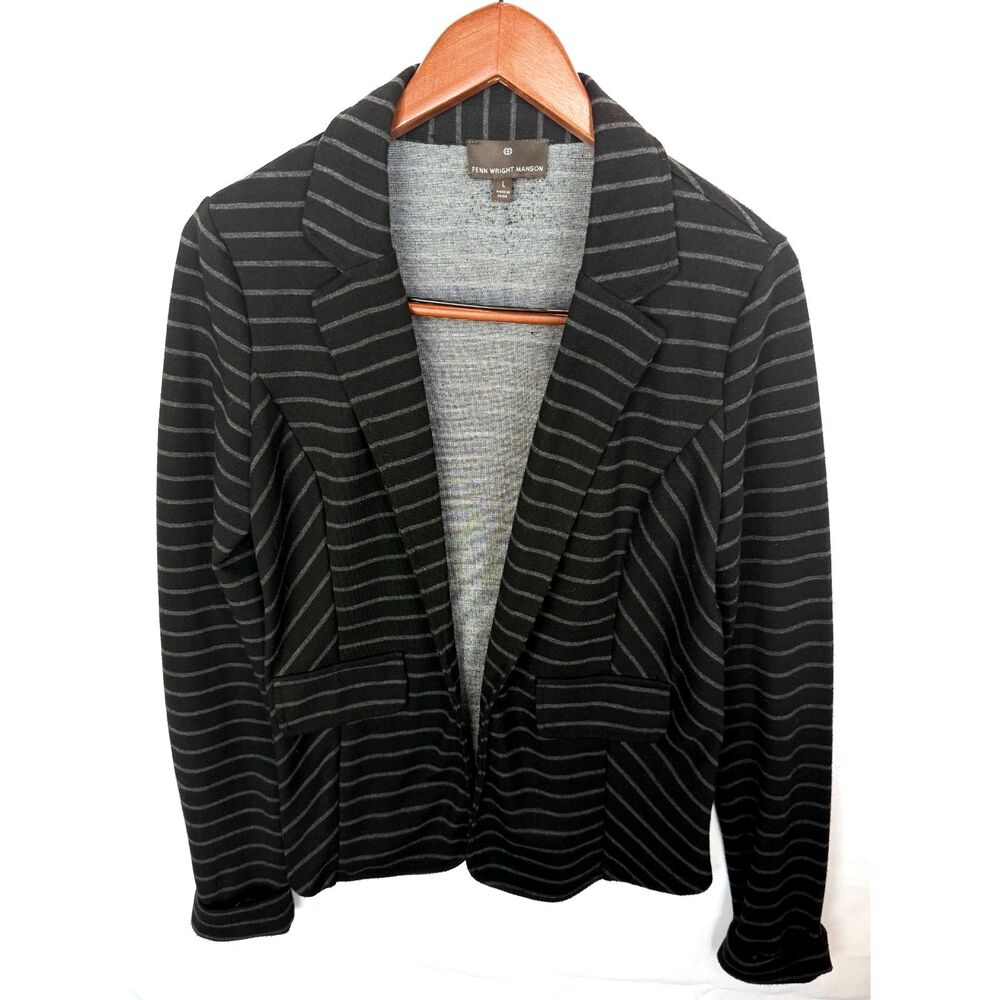 Fenn Wright Manson Black Gray Striped Knit Blazer Jacket Size L